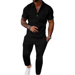 imageUOUA Mens Sweat Suits Set Tracksuit 2 Piece Outfits Short Sleeve Casual Sweatshirt ampamp Loose Jogging PantsBlack