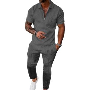 imageUOUA Mens Sweat Suits Set Tracksuit 2 Piece Outfits Short Sleeve Casual Sweatshirt ampamp Loose Jogging PantsDark Grey