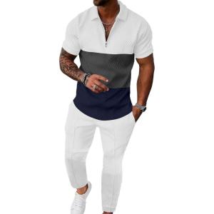 imageUOUA Mens Sweat Suits Set Tracksuit 2 Piece Outfits Short Sleeve Casual Sweatshirt ampamp Loose Jogging PantsGreyblockwhite