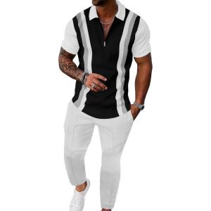imageUOUA Mens Sweat Suits Set Tracksuit 2 Piece Outfits Short Sleeve Casual Sweatshirt ampamp Loose Jogging PantsGreystripe White