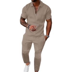 imageUOUA Mens Sweat Suits Set Tracksuit 2 Piece Outfits Short Sleeve Casual Sweatshirt ampamp Loose Jogging PantsKhaki