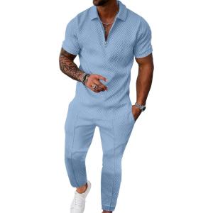 imageUOUA Mens Sweat Suits Set Tracksuit 2 Piece Outfits Short Sleeve Casual Sweatshirt ampamp Loose Jogging PantsLight Blue