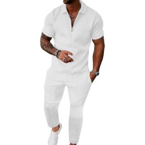 imageUOUA Mens Sweat Suits Set Tracksuit 2 Piece Outfits Short Sleeve Casual Sweatshirt ampamp Loose Jogging PantsWhite