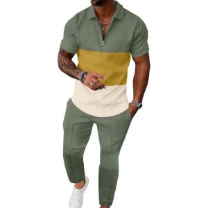 imageUOUA Mens Sweat Suits Set Tracksuit 2 Piece Outfits Short Sleeve Casual Sweatshirt ampamp Loose Jogging PantsYellowblockgreen