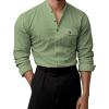 imageVATPAVE Mens Cotton Banded Collar Shirt Casual Button Down Long Sleeve Dress Shirts with PocketArmy Green