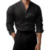 imageVATPAVE Mens Cotton Banded Collar Shirt Casual Button Down Long Sleeve Dress Shirts with PocketBlack