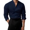 imageVATPAVE Mens Cotton Banded Collar Shirt Casual Button Down Long Sleeve Dress Shirts with PocketNavy
