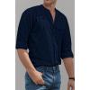 imageVATPAVE Mens Cotton Banded Collar Shirt Casual Button Down Long Sleeve Dress Shirts with PocketNavy