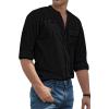 imageVATPAVE Mens Cotton Banded Collar Shirt Casual Button Down Long Sleeve Dress Shirts with PocketBlack
