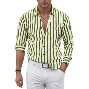 imageVATPAVE Mens Casual Stylish Striped Shirt Long Sleeve Button Down Shirt Regular Fit Dress Shirt with PocketArmy Green