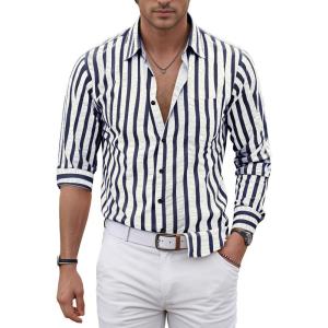 imageVATPAVE Mens Casual Stylish Striped Shirt Long Sleeve Button Down Shirt Regular Fit Dress Shirt with PocketNavy