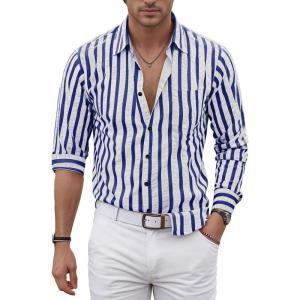 imageVATPAVE Mens Casual Stylish Striped Shirt Long Sleeve Button Down Shirt Regular Fit Dress Shirt with PocketRoyalblue