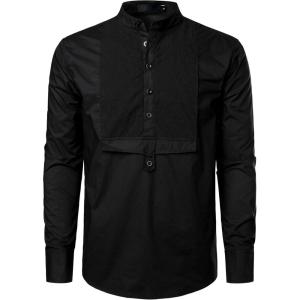 imageVATPAVE Mens Henley Pirate Shirts Gothic Victorian Long Sleeve Dress Shirts Cosplay Costume TopsBlack