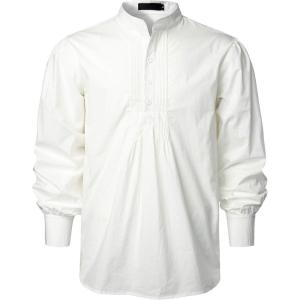imageVATPAVE Mens Henley Pirate Shirts Gothic Victorian Long Sleeve Dress Shirts Cosplay Costume TopsOffwhite