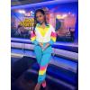 imageUOUA 80s Outfit for Women 90s Costume Jumpsuits Long Sleeves Windbreaker One Piece Party TracksuitBlue White