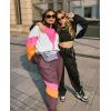 imageUOUA 80s Outfit for Women 90s Costume Jumpsuits Long Sleeves Windbreaker One Piece Party TracksuitBrown White