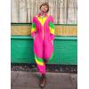 imageUOUA 80s Outfit for Women 90s Costume Jumpsuits Long Sleeves Windbreaker One Piece Party TracksuitPink