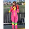 imageUOUA 80s Outfit for Women 90s Costume Jumpsuits Long Sleeves Windbreaker One Piece Party TracksuitPink