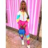 imageUOUA 80s Outfit for Women 90s Costume Jumpsuits Long Sleeves Windbreaker One Piece Party TracksuitPink White