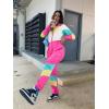 imageUOUA 80s Outfit for Women 90s Costume Jumpsuits Long Sleeves Windbreaker One Piece Party TracksuitPink White
