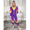 imageUOUA 80s Outfit for Women 90s Costume Jumpsuits Long Sleeves Windbreaker One Piece Party TracksuitPurple