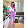 imageUOUA 80s Outfit for Women 90s Costume Jumpsuits Long Sleeves Windbreaker One Piece Party TracksuitPurple White