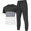 imageUOUA Mens 2 Piece Sweatsuits Outfits Short Sleeve Pullover Loungewear ampamp Joggers Sweatpants Summer Casual Track Suits SetDarkgreyblockwhite