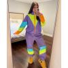imageUOUA Womens Color Block 2 Piece 80s 90s Outfits Long Sleeve Windbreaker Jacket Tracksuit SetBlue Purple
