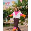 imageUOUA Womens Color Block 2 Piece 80s 90s Outfits Long Sleeve Windbreaker Jacket Tracksuit SetBrown White