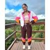 imageUOUA Womens Color Block 2 Piece 80s 90s Outfits Long Sleeve Windbreaker Jacket Tracksuit SetBrown White
