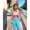 imageUOUA Womens Color Block 2 Piece 80s 90s Outfits Long Sleeve Windbreaker Jacket Tracksuit SetLight Blue