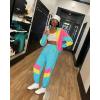 imageUOUA Womens Color Block 2 Piece 80s 90s Outfits Long Sleeve Windbreaker Jacket Tracksuit SetLight Blue