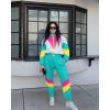 imageUOUA Womens Color Block 2 Piece 80s 90s Outfits Long Sleeve Windbreaker Jacket Tracksuit SetMint White
