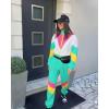 imageUOUA Womens Color Block 2 Piece 80s 90s Outfits Long Sleeve Windbreaker Jacket Tracksuit SetMint White