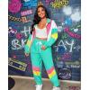 imageUOUA Womens Color Block 2 Piece 80s 90s Outfits Long Sleeve Windbreaker Jacket Tracksuit SetMint White