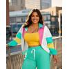 imageUOUA Womens Color Block 2 Piece 80s 90s Outfits Long Sleeve Windbreaker Jacket Tracksuit SetMint White
