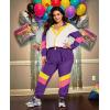 imageUOUA Womens Color Block 2 Piece 80s 90s Outfits Long Sleeve Windbreaker Jacket Tracksuit SetPurple White