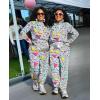 imageUOUA Womens Color Block 2 Piece 80s 90s Outfits Long Sleeve Windbreaker Jacket Tracksuit SetWhite Graphic