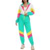 imageUOUA 80s Outfit for Women 90s Costume Jumpsuits Long Sleeves Windbreaker One Piece Party TracksuitMint White
