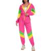 imageUOUA 80s Outfit for Women 90s Costume Jumpsuits Long Sleeves Windbreaker One Piece Party TracksuitPink