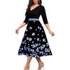 imageUOUA Women Wrap Midi Dress Casual Floral ALine Dresses 34 Sleeves VNeck Cocktail Party DressBlack