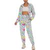 imageUOUA Womens Color Block 2 Piece 80s 90s Outfits Long Sleeve Windbreaker Jacket Tracksuit SetWhite Graphic