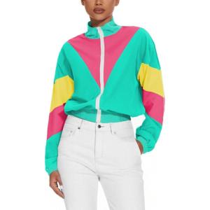 imageUOUA 80s Windbreaker Jacket for Women Retro Color Block Wind Breaker Long Sleeve Reversible Casual CoatMint Green