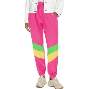 imageUOUA Womens 80s Pants 90s Neon Workout with Pocket for Fun Theme Party Reversible Casual SweatpantsPink