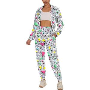 imageUOUA Womens Color Block 2 Piece 80s 90s Outfits Long Sleeve Windbreaker Jacket Tracksuit SetWhite Graphic