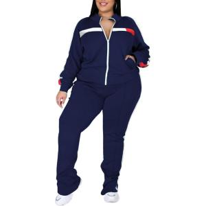 imageUOUA Womens Plus Size Jogging Suit 2 Piece Sweatsuit Long Sleeve Jacket ampamp Pants Two Piece Track Set OutfitPatchwork Navy