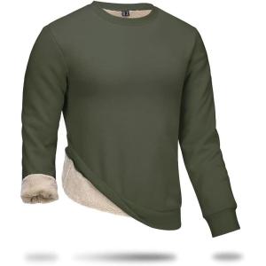 imageBoladeci Mens Full Sherpa Lined Crewneck Sweatshirts Heavyweight Fleece Pullover Thick Thermal Long Sleeve CottonArmy Green