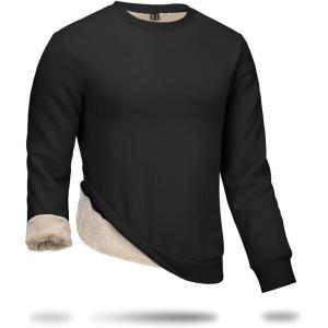 imageBoladeci Mens Full Sherpa Lined Crewneck Sweatshirts Heavyweight Fleece Pullover Thick Thermal Long Sleeve CottonBlack