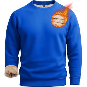 imageBoladeci Mens Full Sherpa Lined Crewneck Sweatshirts Heavyweight Fleece Pullover Thick Thermal Long Sleeve CottonBright Blue