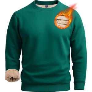 imageBoladeci Mens Full Sherpa Lined Crewneck Sweatshirts Heavyweight Fleece Pullover Thick Thermal Long Sleeve CottonEmerald Green